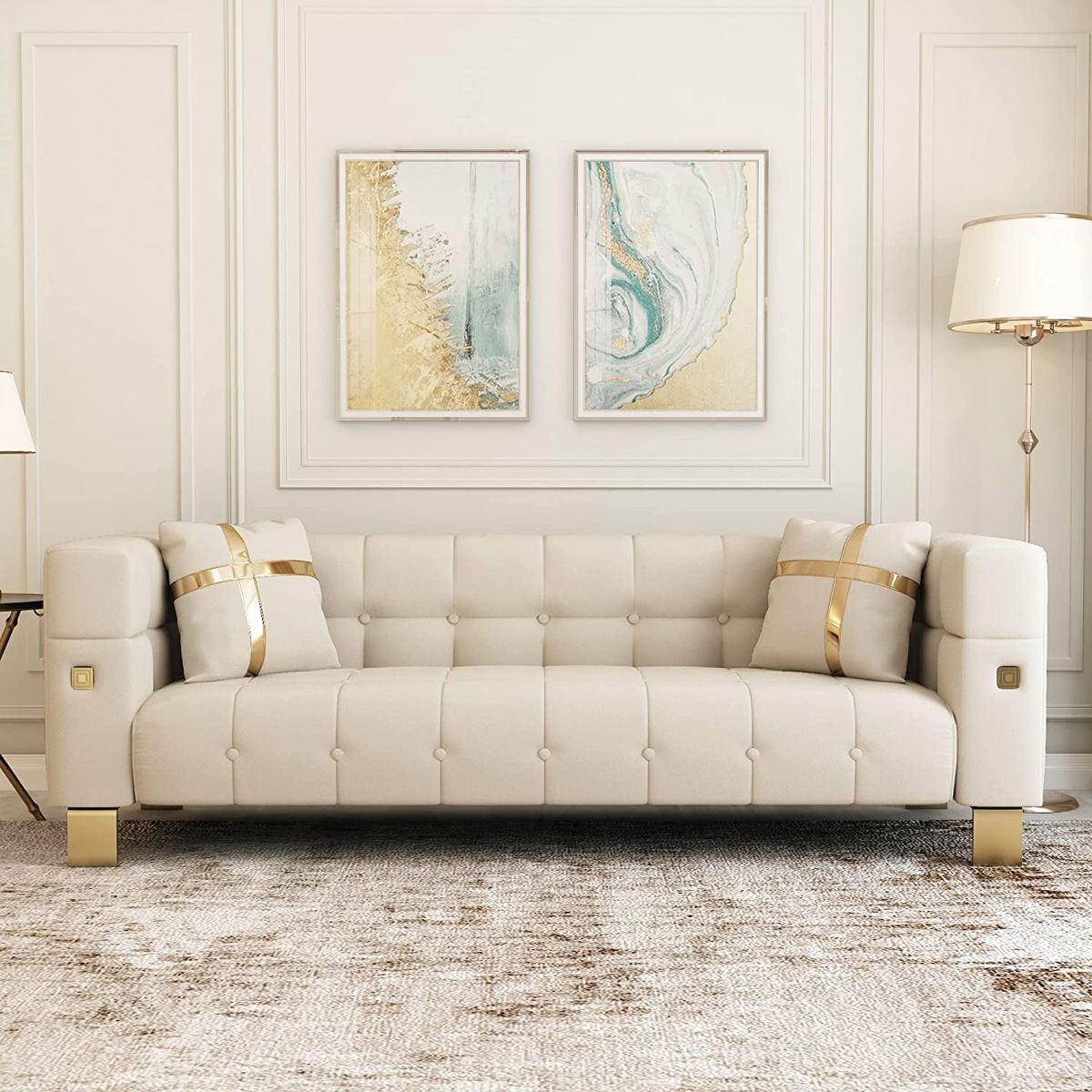 Molifaning 89" Modern Chesterfield Velvet Sofas Mid Century Modern ... throughout Decorating with a Teal Mid-Century Modern Chesterfield Velvet Sofa in Houston