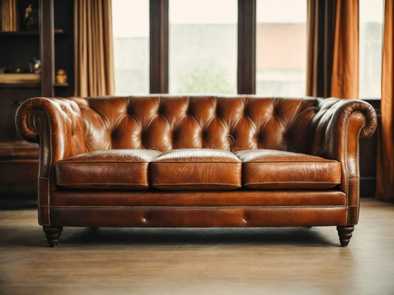 Old Vintage Classic Leather Sofa Front View Stock Illustration ... throughout What to Look for in a Classic Leather Sofa Inspired by Beaumont Lane