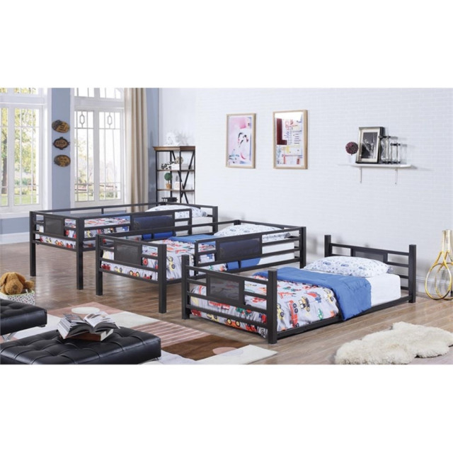 Pemberly Row Farmhouse Metal Twin Triple Bunk Bed Dark Bronze ... intended for Maximizing Your Child's Room The Pemberly Row Black Bunk Bed Advantage