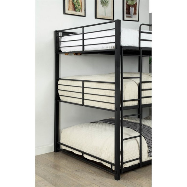 Pemberly Row Modern Metal Full Triple Bunk Bed In Sand Black ... within Maximizing Your Child's Room The Pemberly Row Black Bunk Bed Advantage