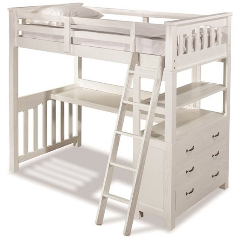 Pemberly Row Twin Solid Wood Loft Bed With Desk And Dresser In White ... regarding Transforming Small Bedrooms with the Pemberly Row White Loft Bed