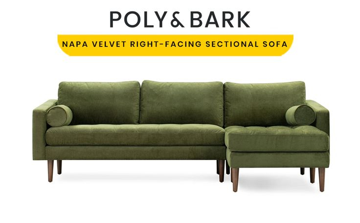 Poly &Amp; Bark Napa Right-Facing Sectional Sofa, Distressed Green Velvet in
