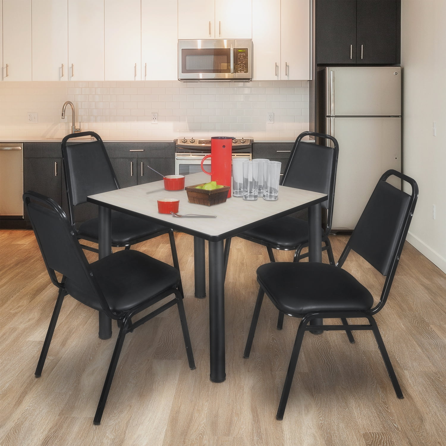 Regency Kee 42 In Square Breakroom Table- Maple Top, Black Legs, 4 ... inside The Practicality of the Kee 30" Square Breakroom Table and Restaurant Stack Chairs