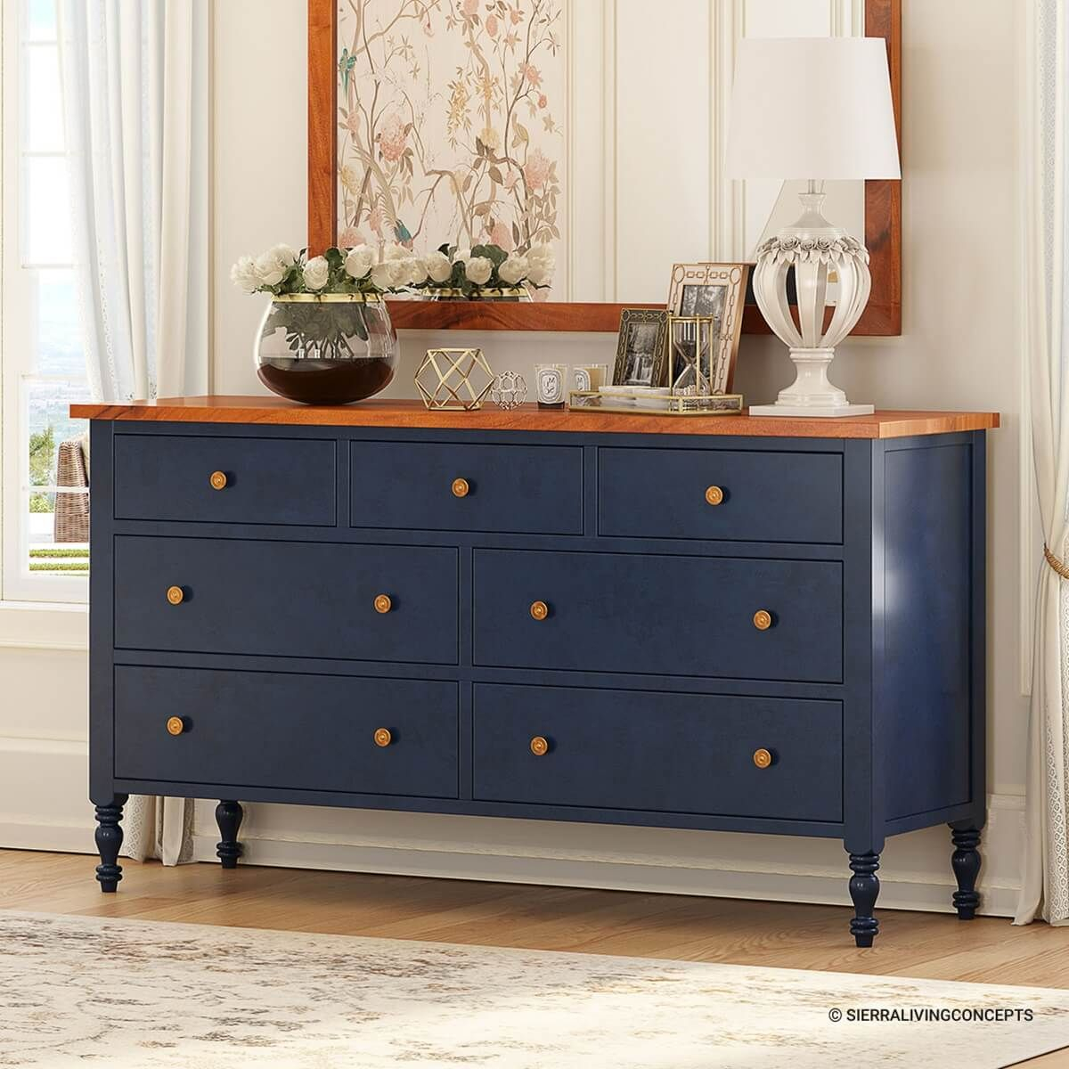 Repton Blue Two Tone Solid Wood 7 Drawer Bedroom Dresser In 2023 | Blue ... regarding Designing with Wood Tones Exploring the Palma Dresser's Palette