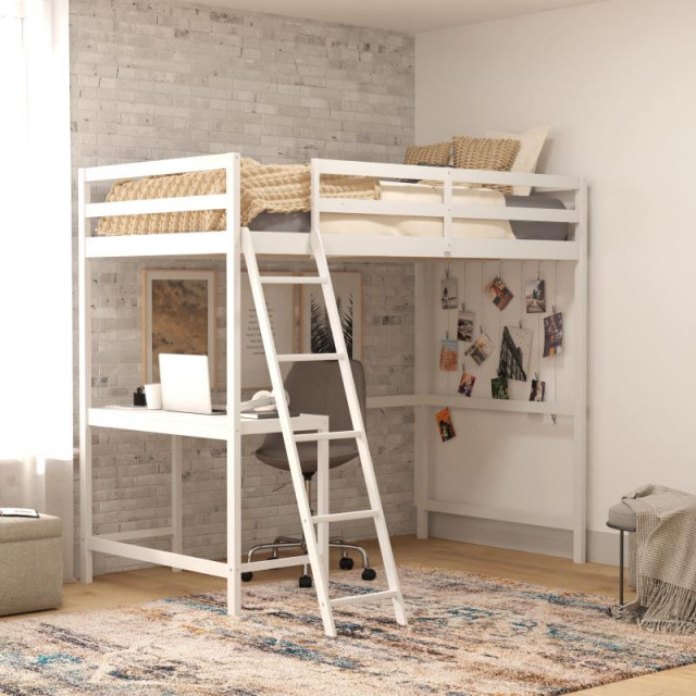 Riley Loft Bed Frame With Desk, Frame, Guard Rails &Amp; Ladder For Kids ... in