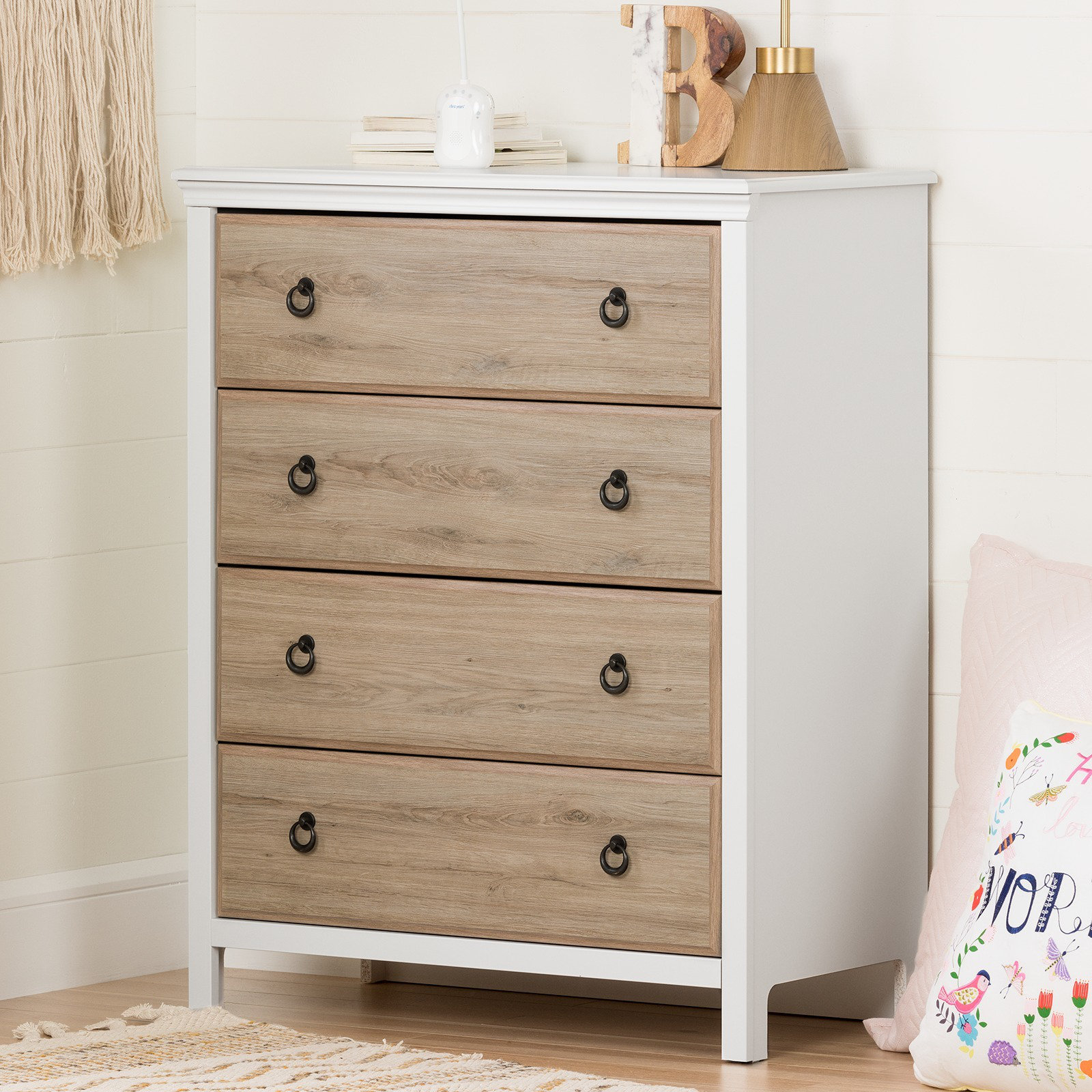 South Shore Cotton Candy 4-Drawer Chest Pure White And Rustic Oak ... inside Understanding the South Shore Cotton Candy 4-Drawer Chest in Pure White