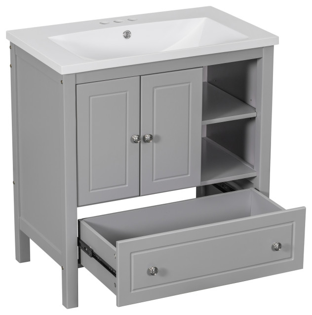 Tateus 30 Inch Grey Bathroom Vanity With Ceramic Sink And Storage ... for Style and Storage A Perfect Blend in the TATEUS Grey Chest