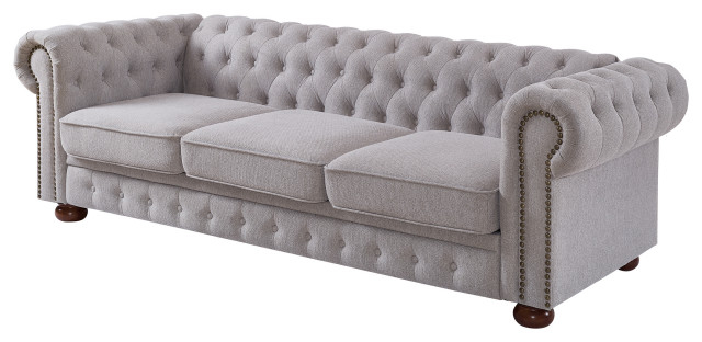 Tateus Linen Fabric Chesterfield Large Sofa Modern 3 Seater Couch Light ... throughout Style and Storage A Perfect Blend in the TATEUS Grey Chest