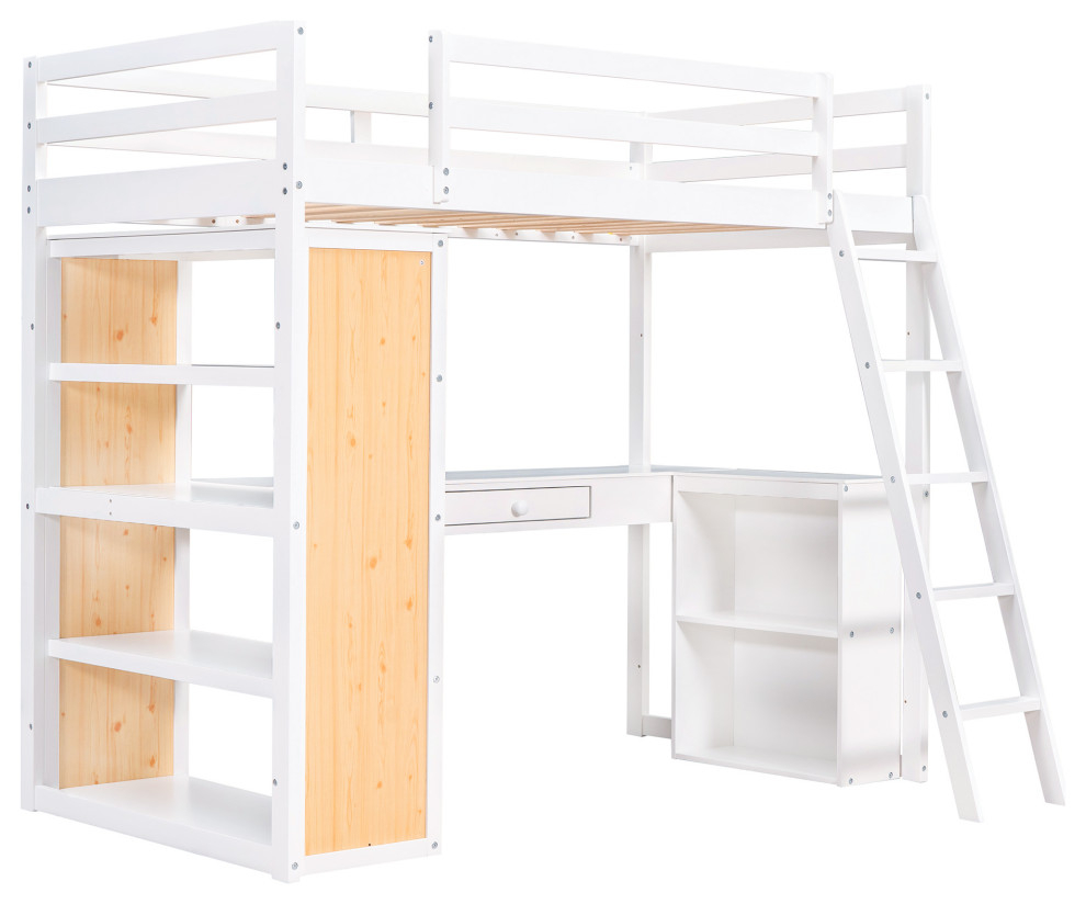 Tateus Space-Saving Loft Bed With Ladder And Desk Combo - Transitional ... throughout Unpacking the Benefits of the TATEUS Twin Loft Bed for Organized Living