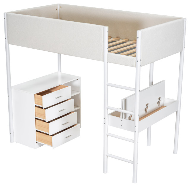 Tateus Teddy Fleece Upholstered Loft Bed With Multi-Functional Design ... with regard to Essential Tips for Assembling Your TATEUS Twin Loft Bed