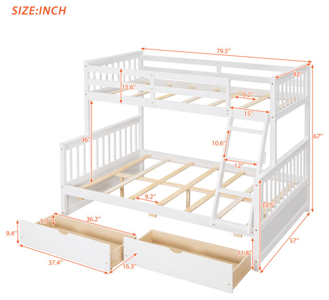 Tateus Twin Over Full Bunk Bed With Storage Drawers Wood Bunked Bed ... with Unpacking the Benefits of the TATEUS Twin Loft Bed for Organized Living
