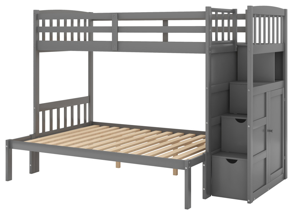 Tateus Twin Over Full/Twin Bunk Bed, Convertible Bottom Bed, White ... for