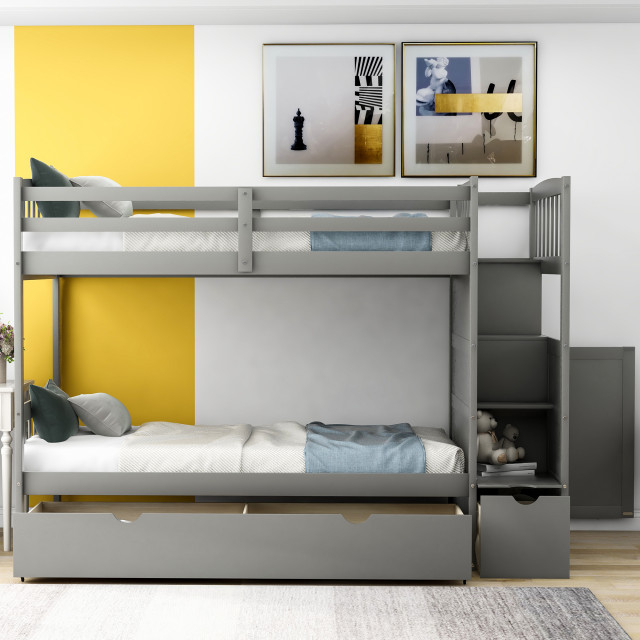 Tateus Twin Over Full/Twin Bunk Bed, Convertible Bottom Bed, White ... inside