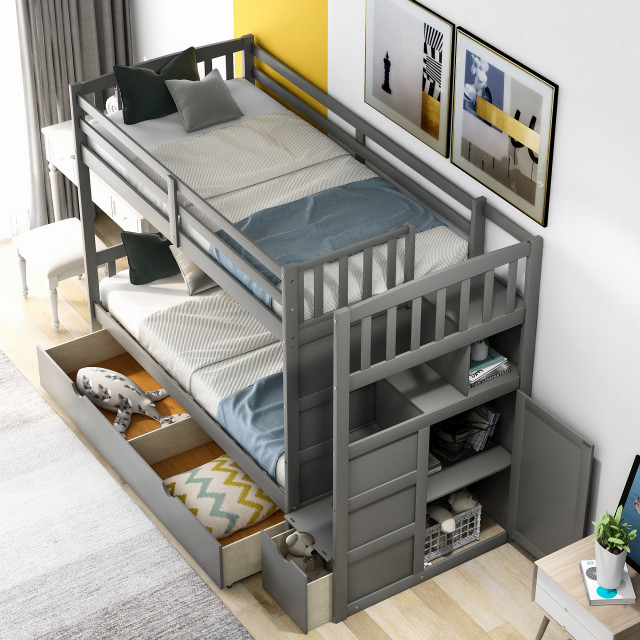 Tateus Twin Over Full/Twin Bunk Bed, Convertible Bottom Bed, White ... pertaining to