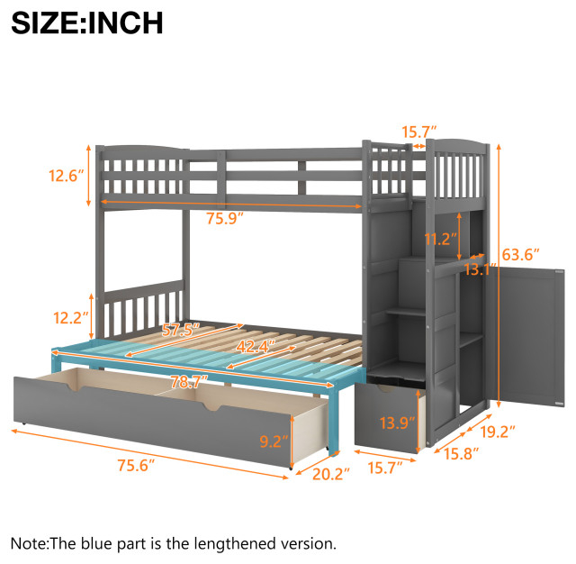Tateus Twin Over Full/Twin Bunk Bed, Convertible Bottom Bed, White ... with