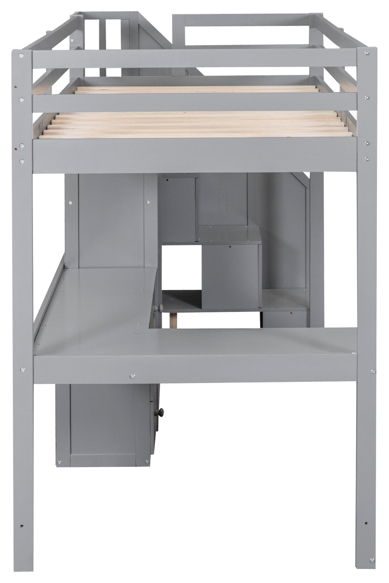 Tateus Twin Size Loft Bed With L-Shaped Desk And Drawers - Transitional ... pertaining to
