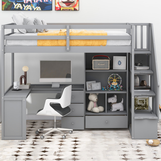 Tateus Twin Size Loft Bed With L-Shaped Desk And Drawers - Transitional ... regarding Unpacking the Benefits of the TATEUS Twin Loft Bed for Organized Living
