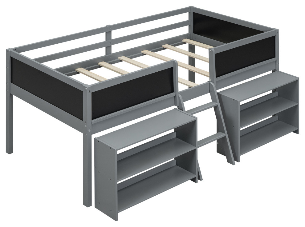 Tateus Twin Size Low Loft Bed With Two Movable Shelves And Ladder,Gray ... in Unpacking the Benefits of the TATEUS Twin Loft Bed for Organized Living