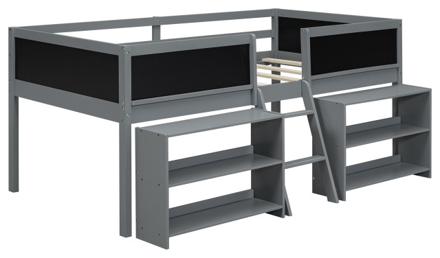Tateus Twin Size Low Loft Bed With Two Movable Shelves And Ladder,Gray ... in