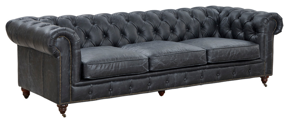 Top Grain Leather Chesterfield Sofa, Slate - Traditional - Sofas - By ... intended for