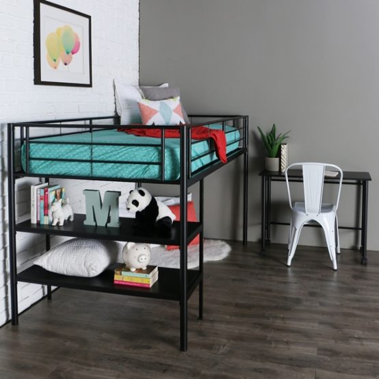 Twin Black Metal Low Loft Bed With Desk &Amp; Shelves with Maximizing Your Space The Ultimate Guide to Black Twin Metal Loft Beds