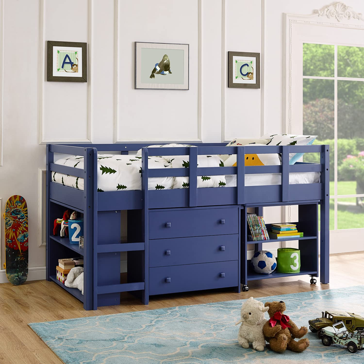 Twin Loft Bed With Desk, Low Study Loft Bed Frame With Storage Cabinet ... for