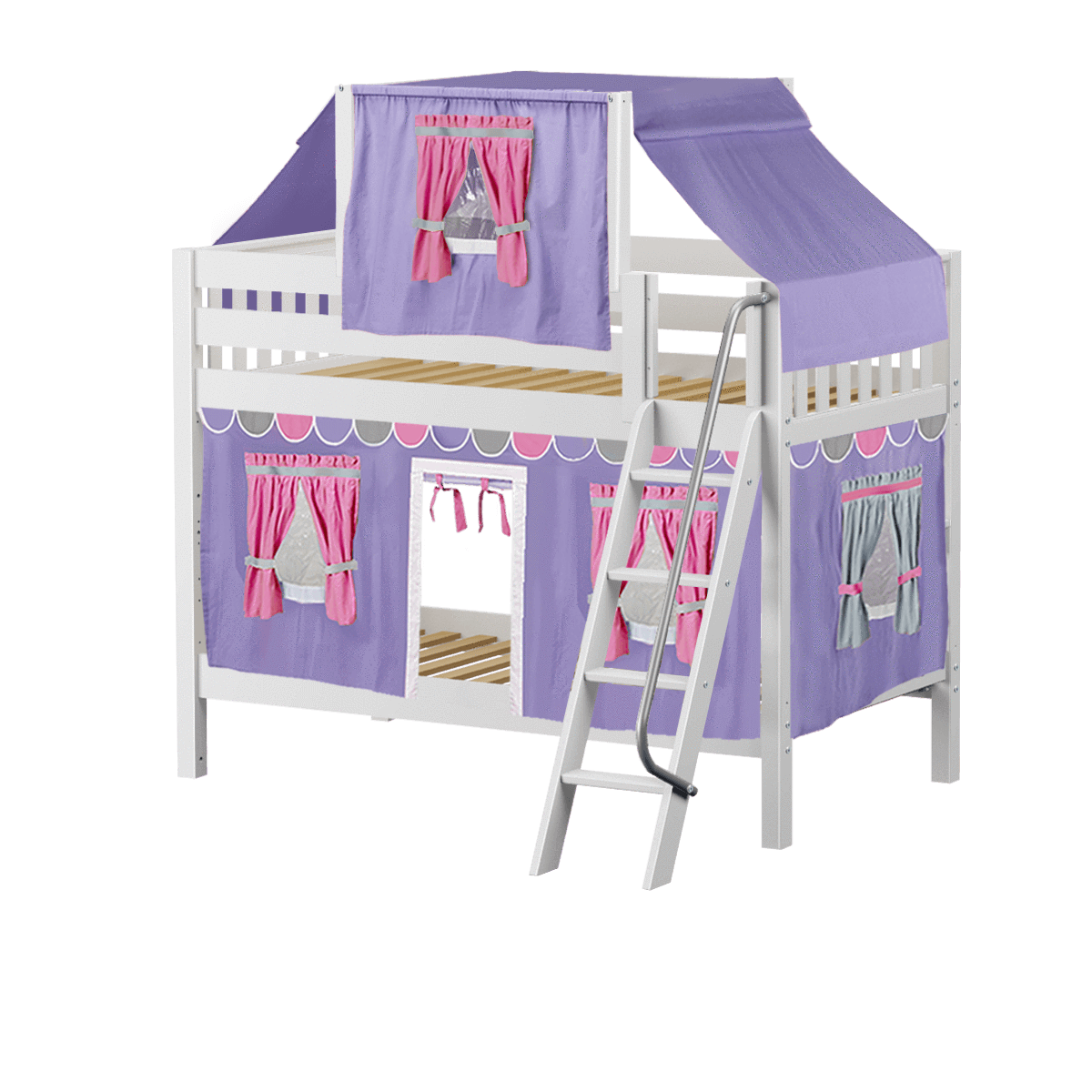 Twin Low Bunk Bed With Angled Ladder, Top Tent And Underbed Curtain ... in Unlocking Fun and Imagination with a Twin Low-Loft Bed and Tent