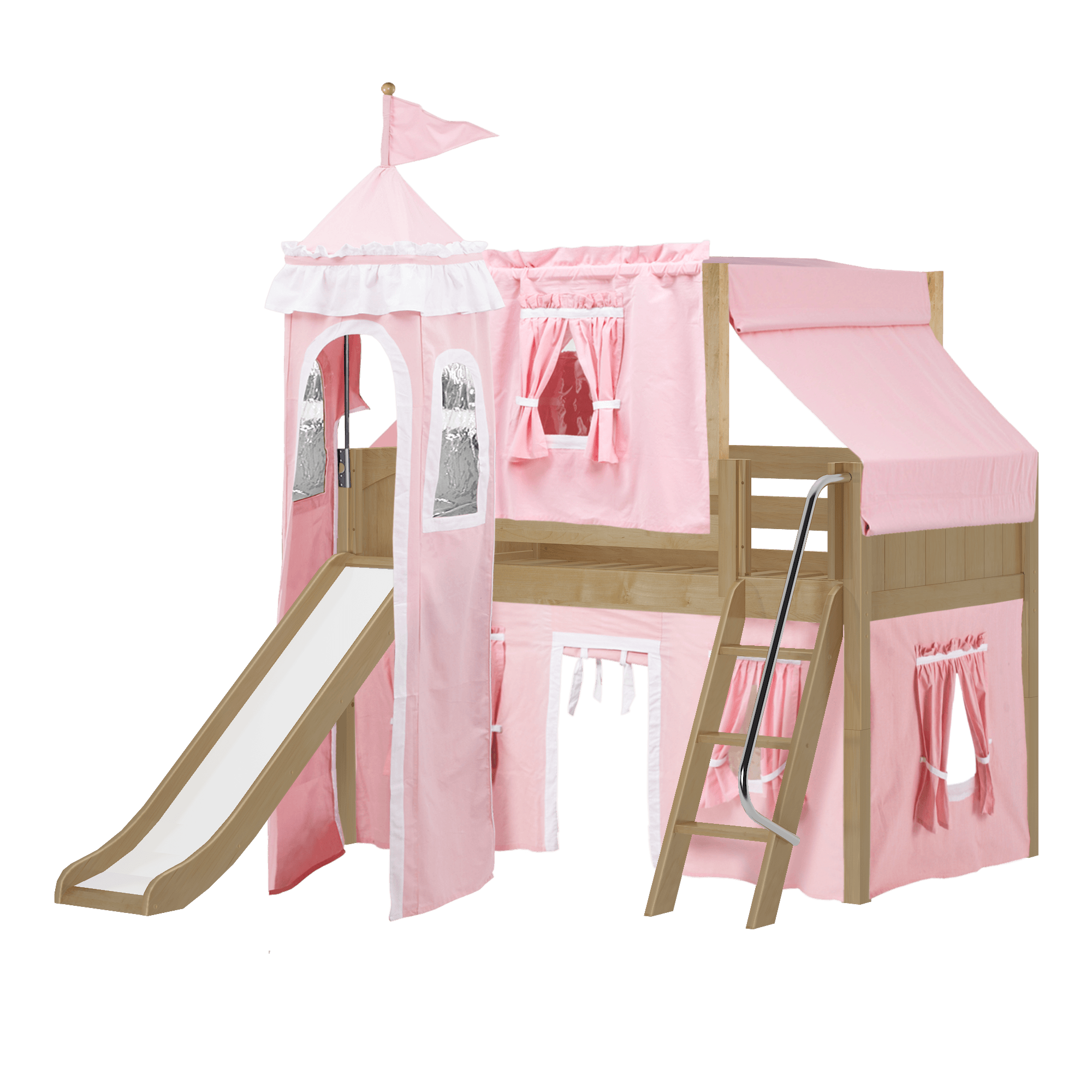 Twin Low Loft Bed With Angled Ladder, Slide, Top Tent, Underbed Curtain ... throughout Unlocking Fun and Imagination with a Twin Low-Loft Bed and Tent