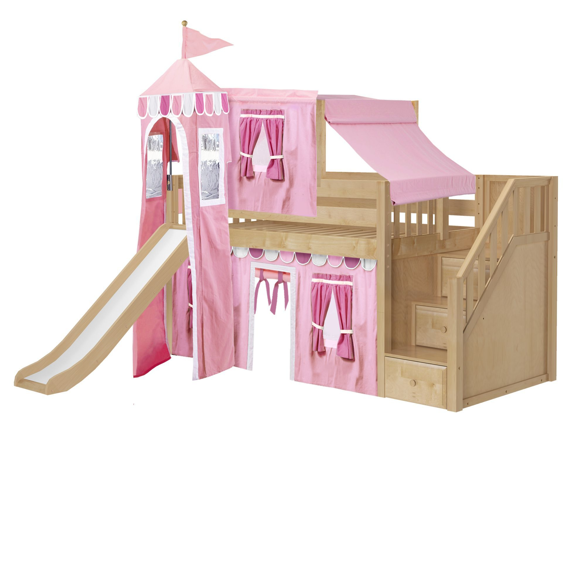 Twin Low Loft Bed With Stairs, Slide, Top Tent, Underbed Curtain And ... regarding Unlocking Fun and Imagination with a Twin Low-Loft Bed and Tent
