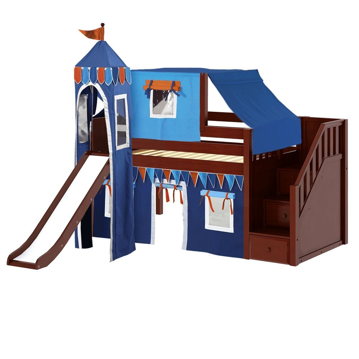 Twin Low Loft Bed With Stairs, Slide, Top Tent, Underbed Curtain And ... throughout Unlocking Fun and Imagination with a Twin Low-Loft Bed and Tent