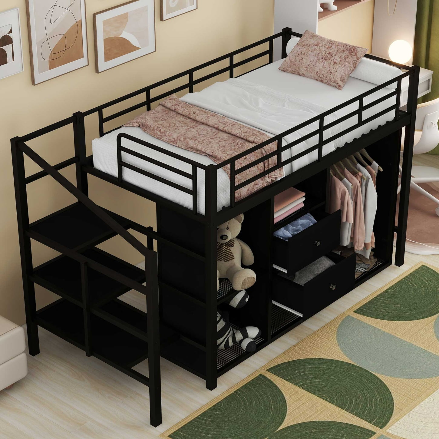 Twin Size Loft Bed, Multifunctional Metal Loft Beds Frame With Drawers ... with Maximizing Your Space The Ultimate Guide to Black Twin Metal Loft Beds