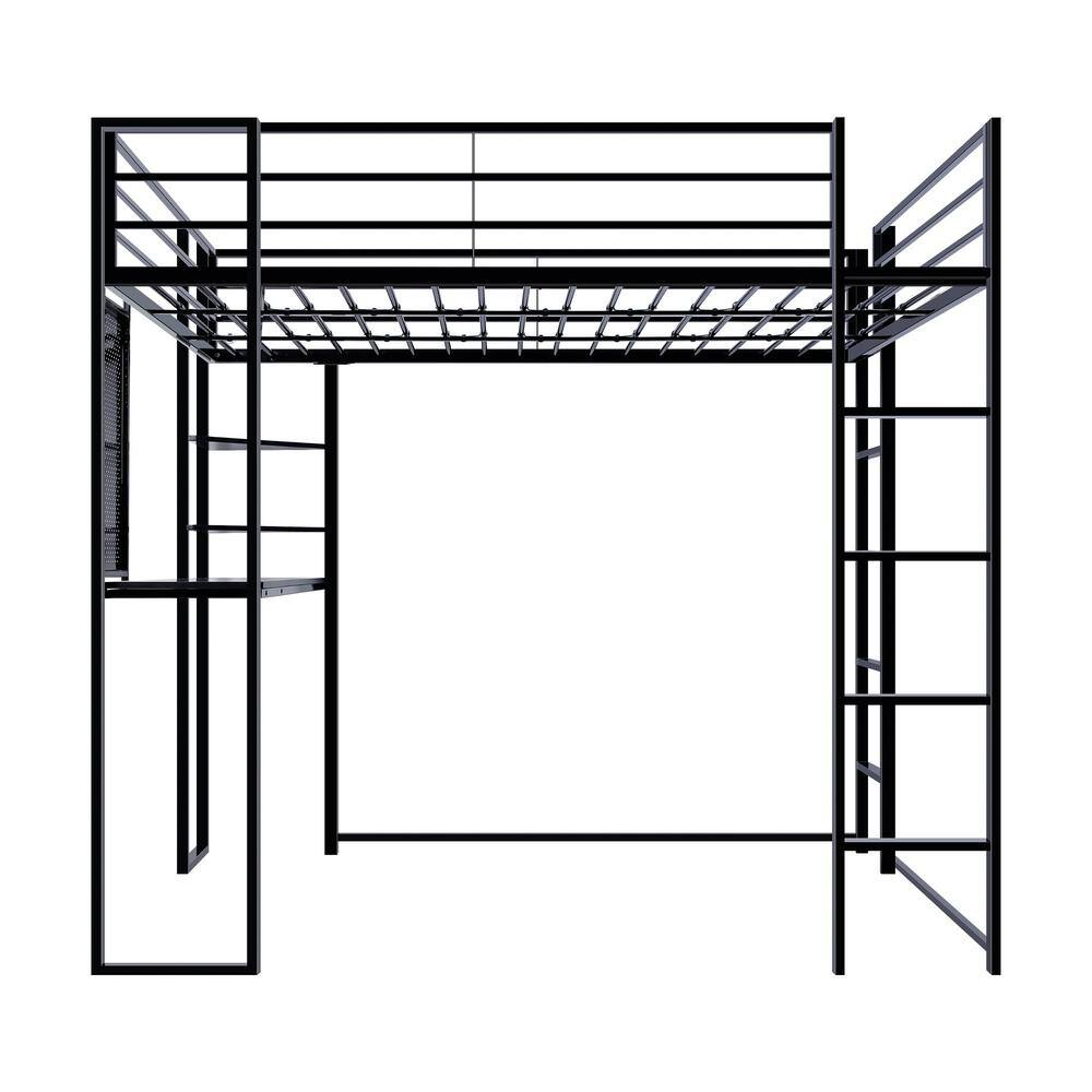 Urtr Modern Black Full Size Loft Bed With Desk And Shelves, Metal Loft ... for