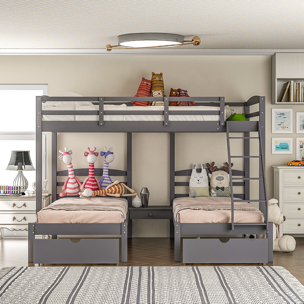 Veryke Full Over Twin &Amp; Twin Triple Bunk Bed With Drawers Gray ... regarding