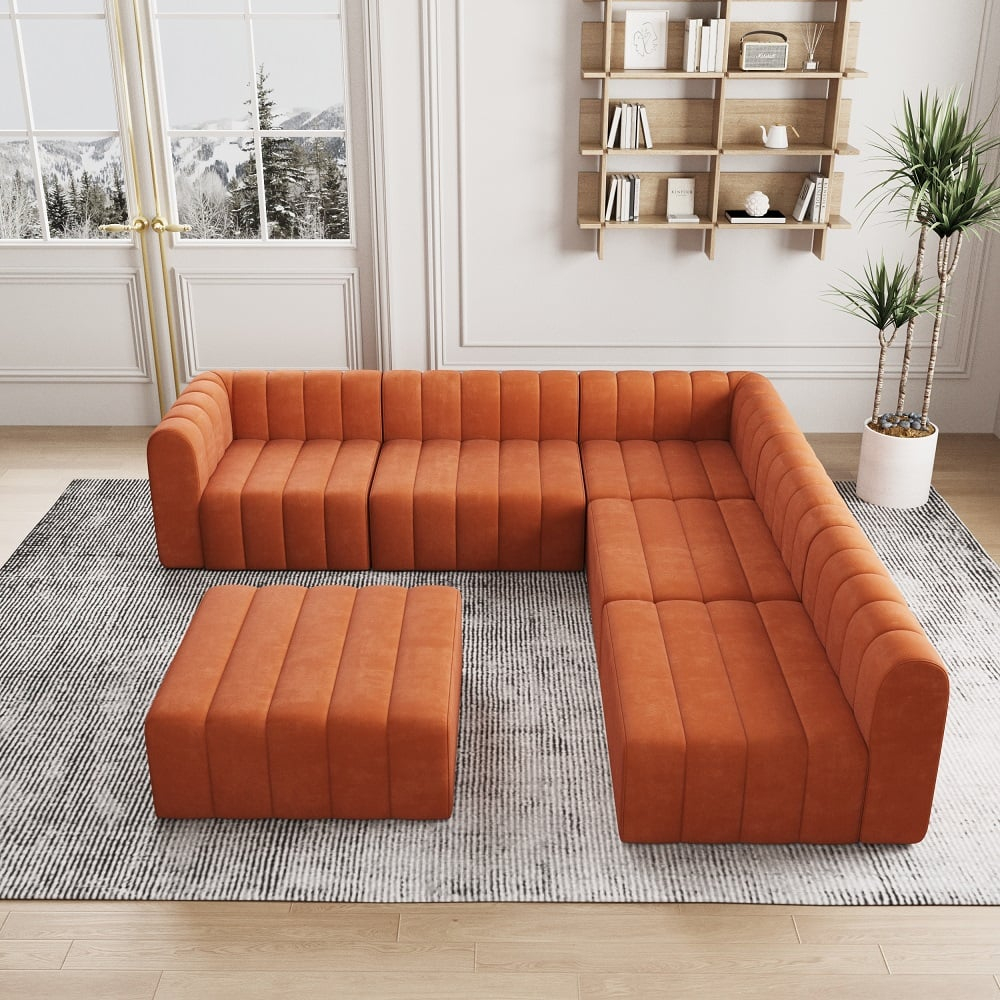118.9" Velvet Convertible Modular Sectional Sofa Orange Upholstered 6 ... with regard to Discovering the Allure of the Orange Velvet Kalenga Sectional