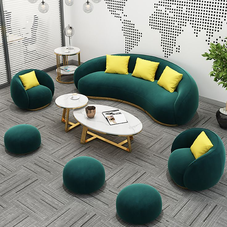 6-Piece Modern Green Velvet Living Room Sofa Set Ottomans Included ... throughout