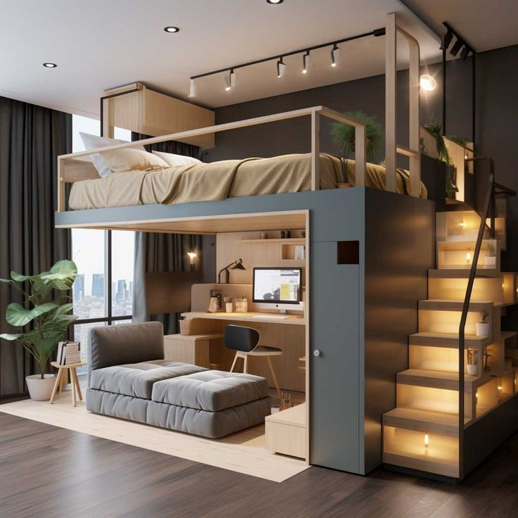 A Loft Bed Is Built Into The Side Of A Wall With Stairs Leading Up To It intended for Is a Loft Bed Right for You Exploring the Benefits of the Gewnee Design