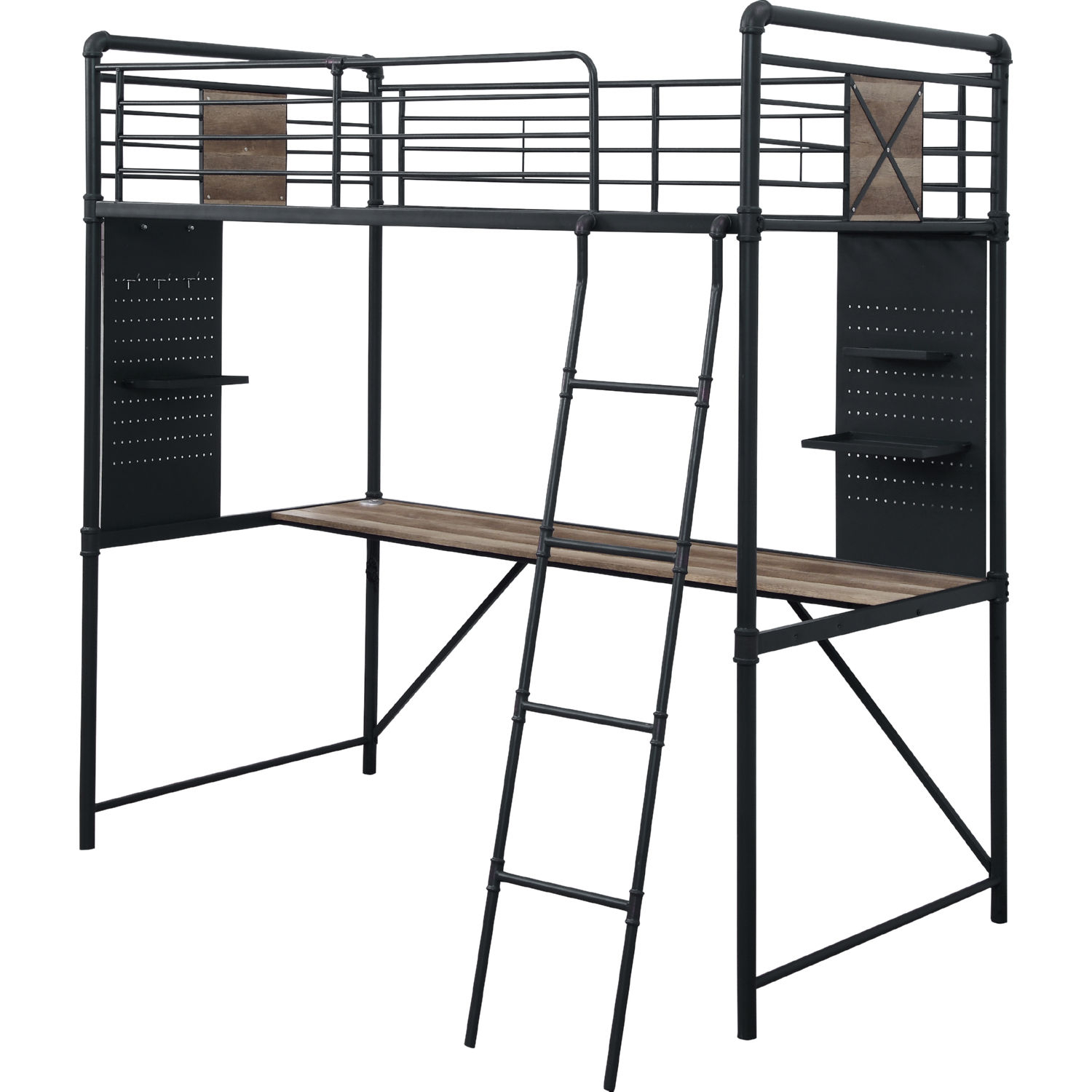 Acme 38310 Cordelia Twin Loft Bed With Desk In Antique Oak, Black & Bronze with regard to
