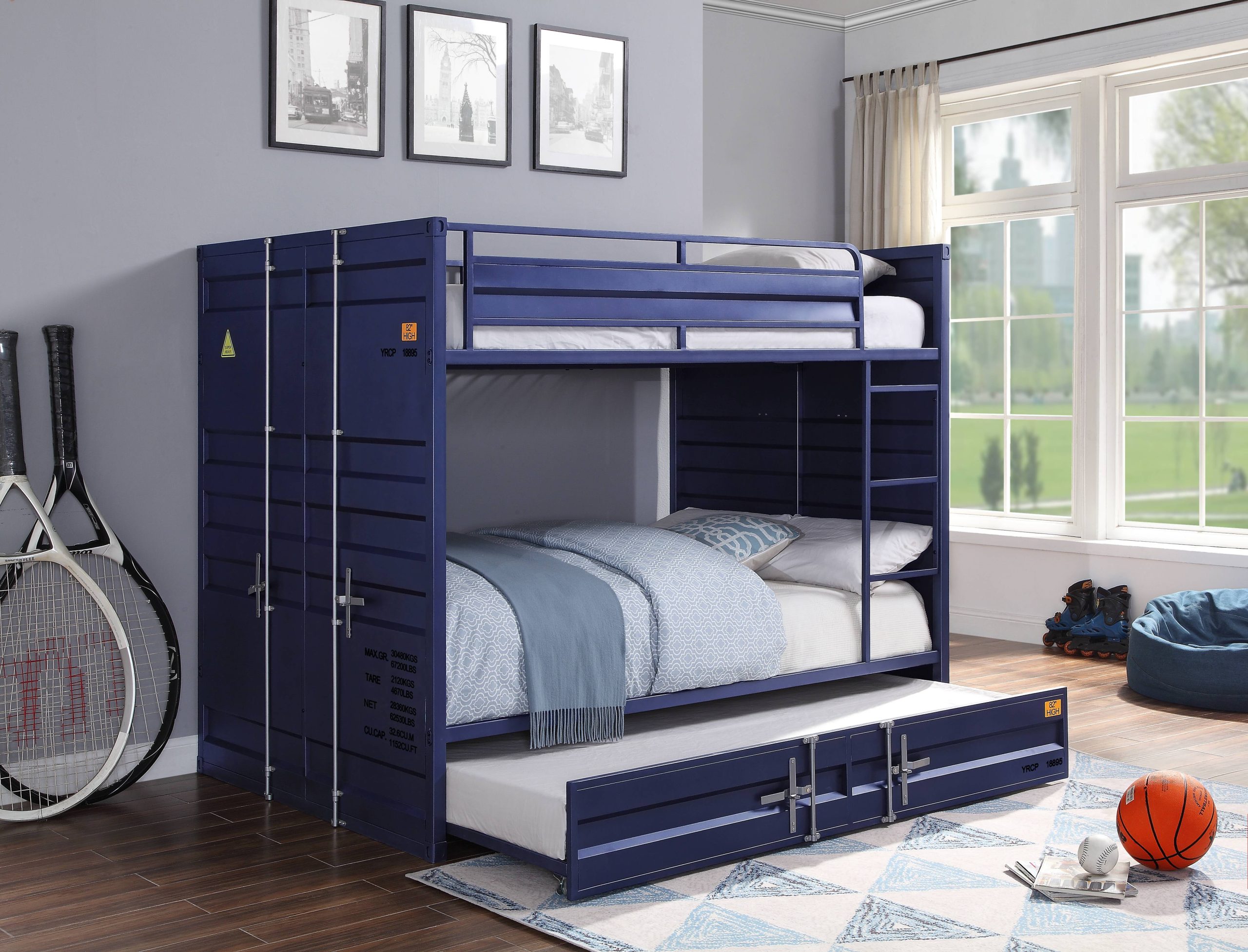 Acme Furniture Cargo Container Style Full Over Full Bunk Bed, Blue ... regarding Durability Meets Design The ACME Homestead Dark Blue Bunk Bed Review