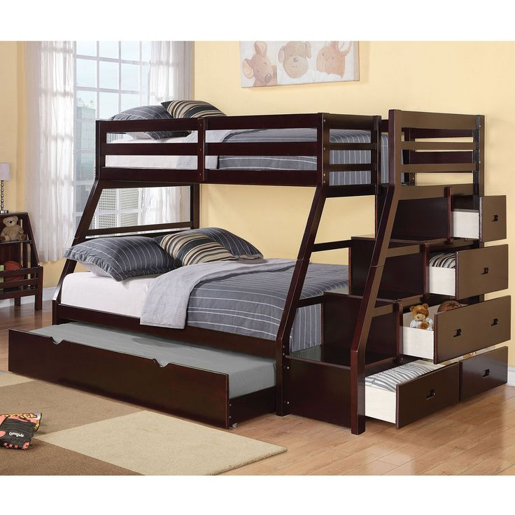 Acme Jason Twin Over Full Bunk Bed W/ Storage Ladder &Amp; Trundle Espresso ... for The Practicality of the ACME Jason Twin over Full Bunk Bed with Drawers