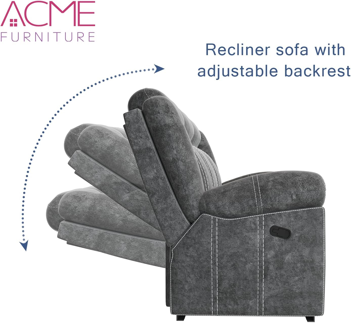 Acme Zubaida Reclining Sofa With Usb Dock, 2-Tone Gray Velvet with