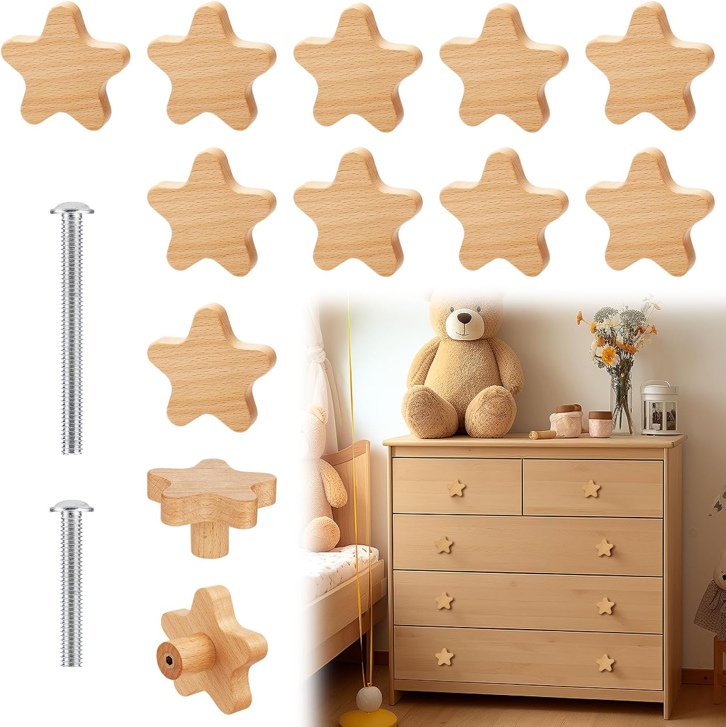 Alphatool Boho Dresser Knobs- 12 Pack Durable Beech Wood Drawer Knobs ... for Unlocking the Durability of Beech Wood for Your Child's Wardrobe
