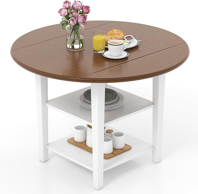 Amazon.com - Giantex 42.5 Inches Round Dining Table, Drop Leaf Kitchen ... throughout