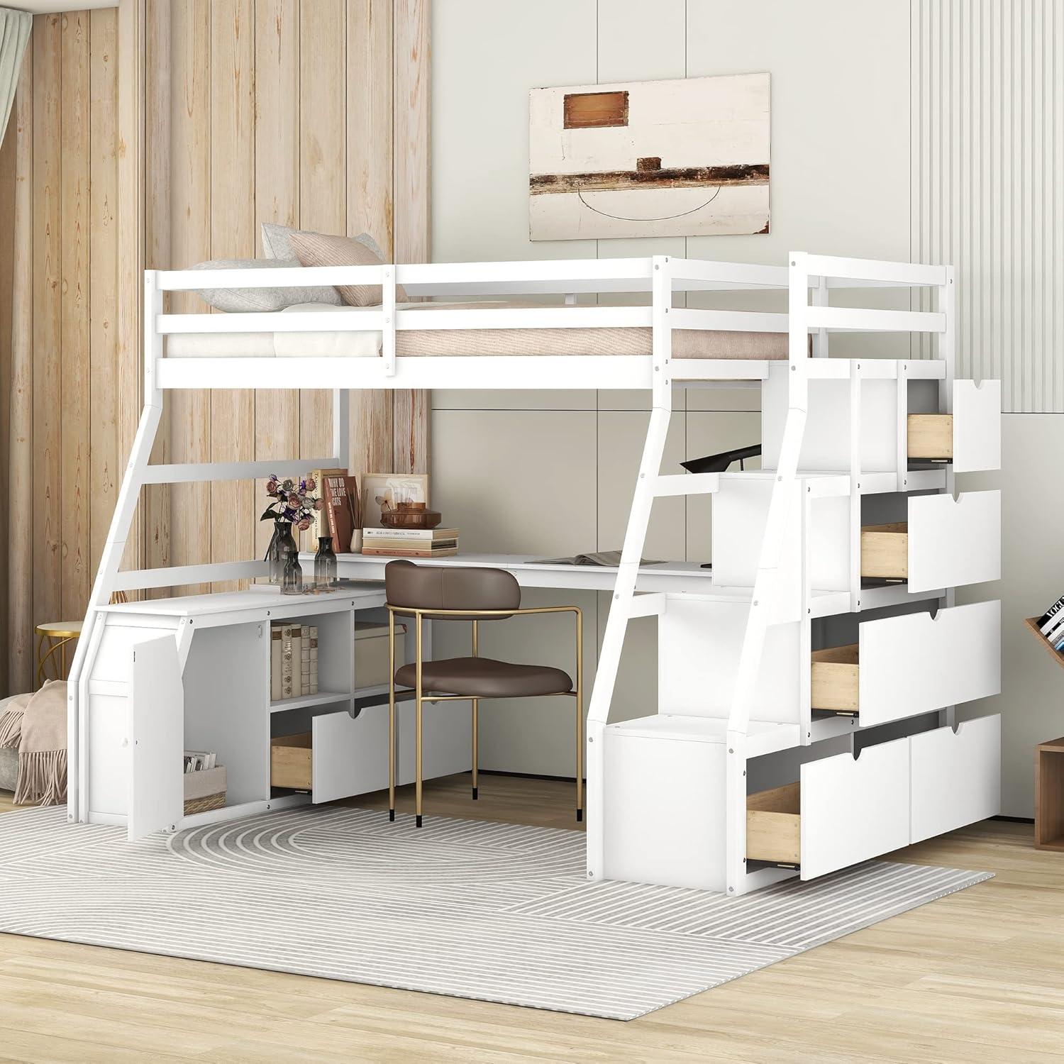 Amazon.com: Harper &Amp; Bright Designs Twin Size Loft Bed, Wood Loft Bed ... with regard to Maximizing Space and Style with a Wrenalyn White/Brown Twin Loft Bed Frame