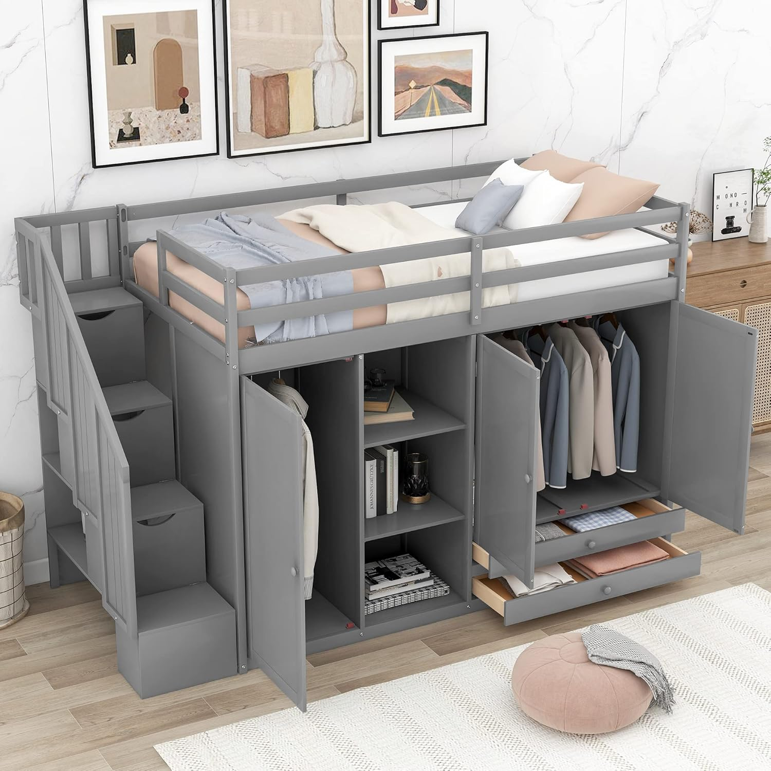 Amazon.com: Harper & Bright Designs Twin Loft Bed With Storage Stairs ... throughout The Endicott Bunk Bed Smart Storage Solutions for Small Spaces