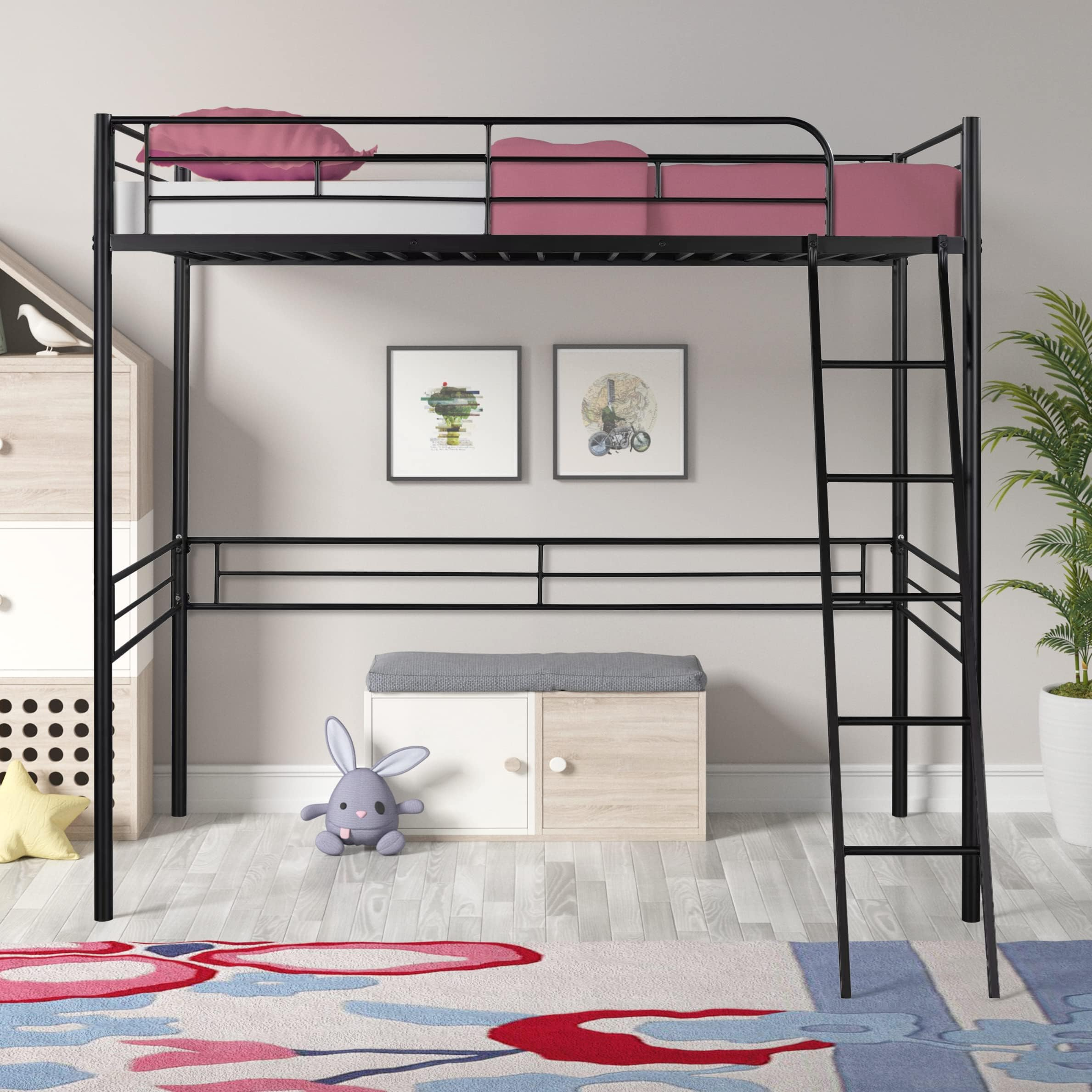 Amazon.com: Lifeand Sturdy Twin Size Metal Loft Bed With Built-In ... intended for