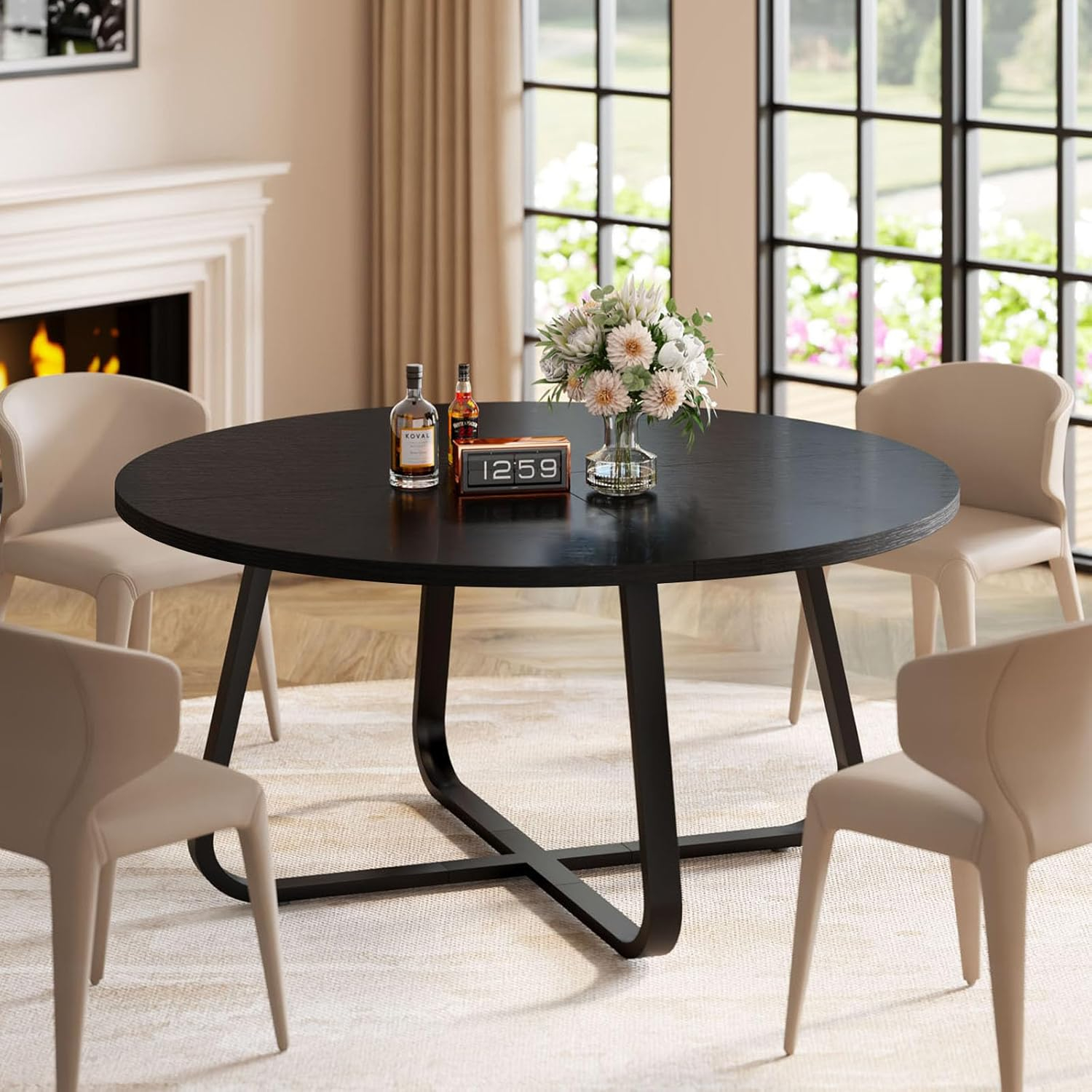 Amazon.com - Lvb Black Round Dining Table, Modern Wood Metal Kitchen ... pertaining to Understanding the Craftsmanship Behind the Oak-Black Round Dining Table