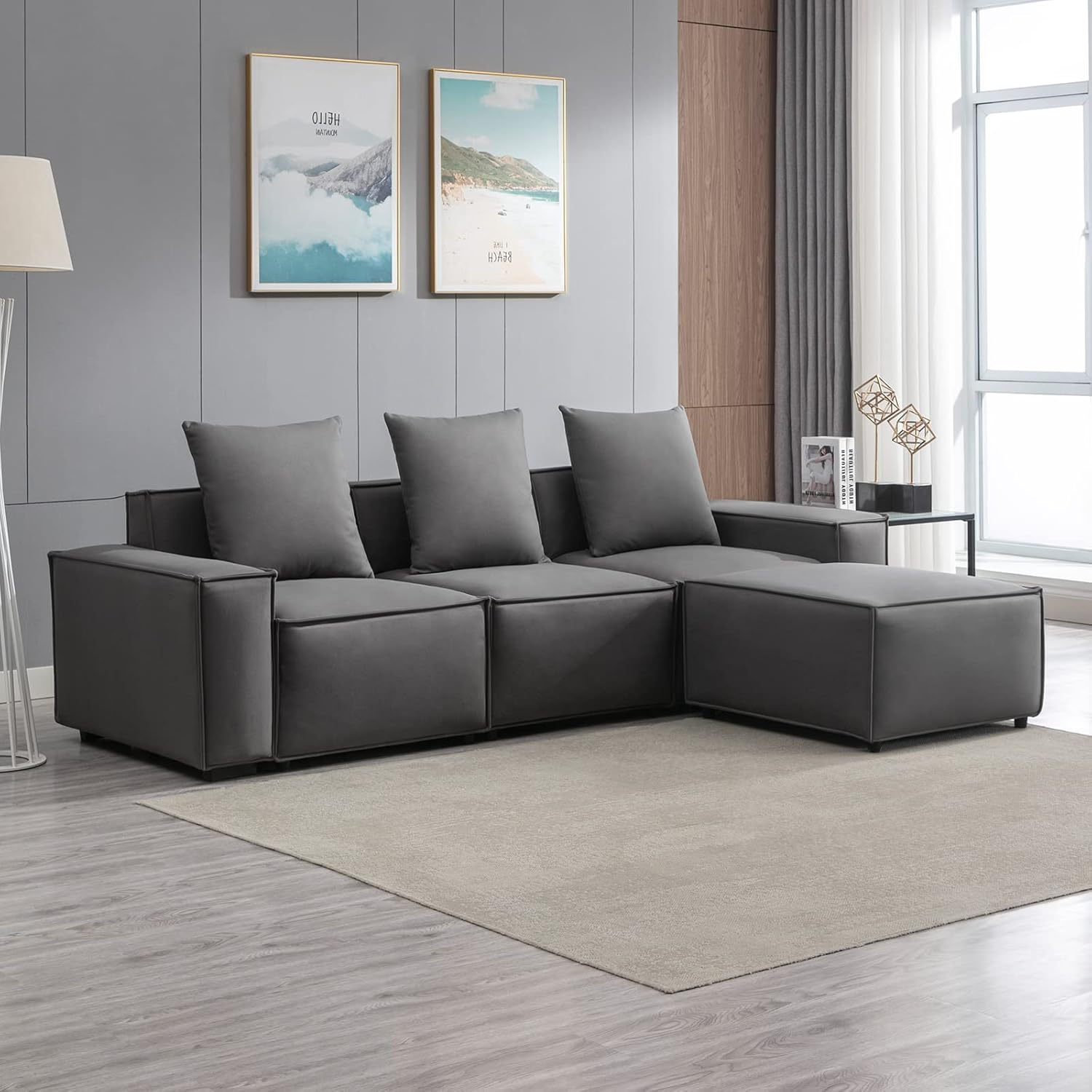 Amazon.com: Mixoy 105" L-Shaped Convertible Modular Sectional Sofa ... with