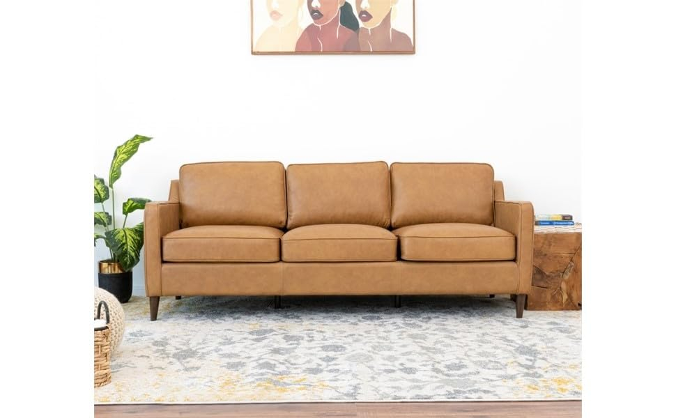 Amazon.com: Pemberly Row Genuine Italian Leather Upholstered Sofa In ... throughout Why the Pemberly Row Tan Leather Sectional is a Living Room Game-Changer