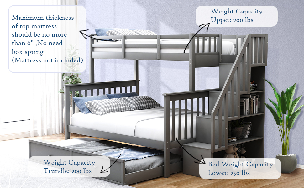 Amazon.com: Tatub Bunk Bed Twin Over Full With Trundle And Staircase ... with