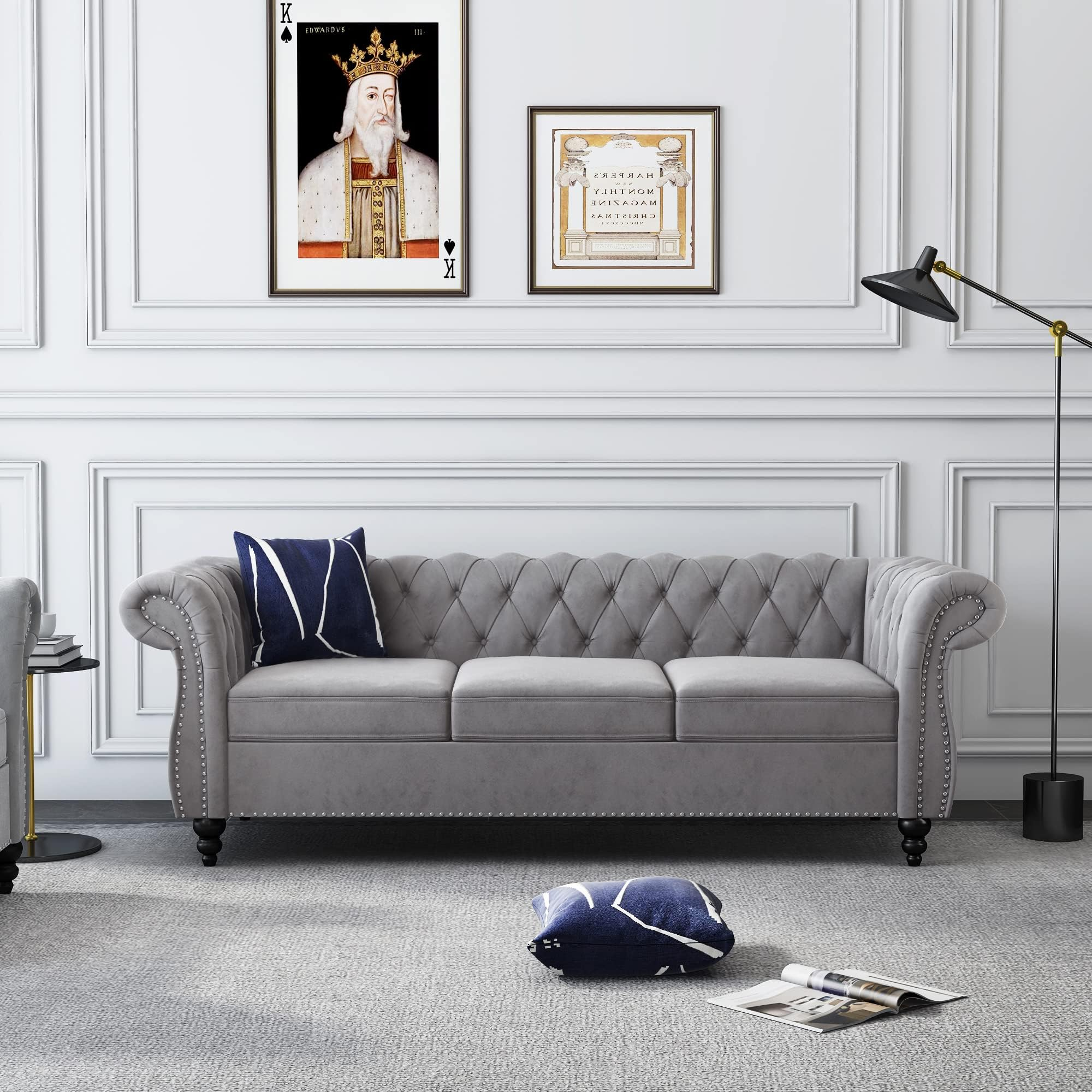 Amazon.com: Wirrytor Chesterfield Classic Sofa, Modern Velvet 3 Seater ... with Styling Your Space with the Garrison Tufted Chesterfield Velvet 3 Seater Sofa